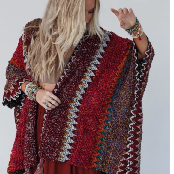 New Bohemian Crochet Ruana Knit Tasseled Cardigan Sweater Duster Wrap Blanket - Picture 5 of 9